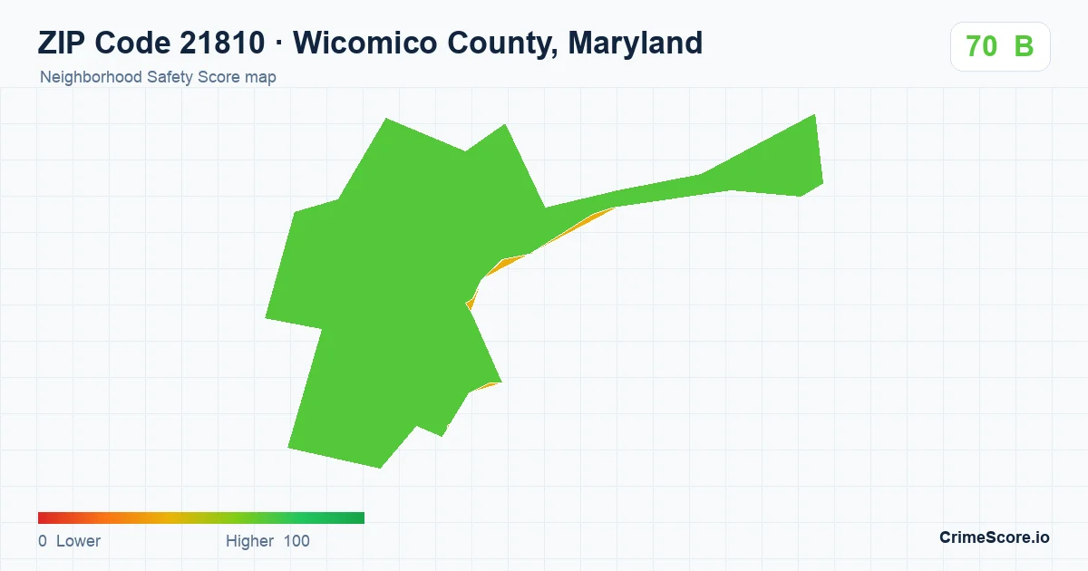 ZIP Code 21810 in Wicomico County, Maryland neighborhood Safety Score map