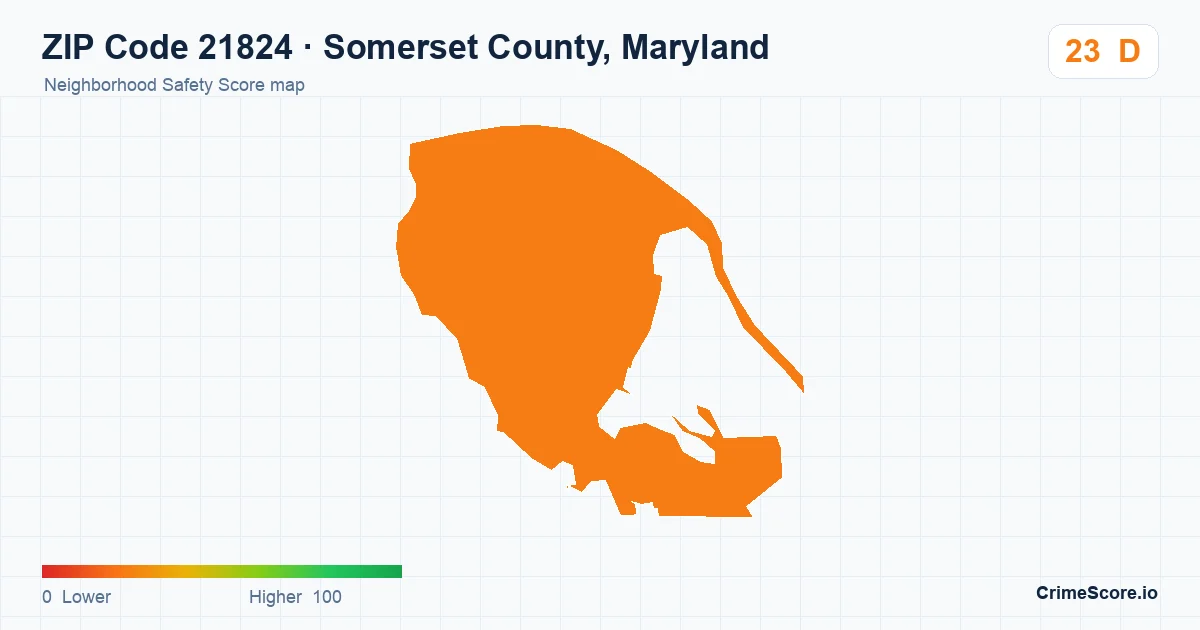 ZIP Code 21824 in Somerset County, Maryland neighborhood Safety Score map