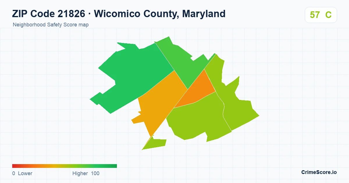 ZIP Code 21826 in Wicomico County, Maryland neighborhood Safety Score map