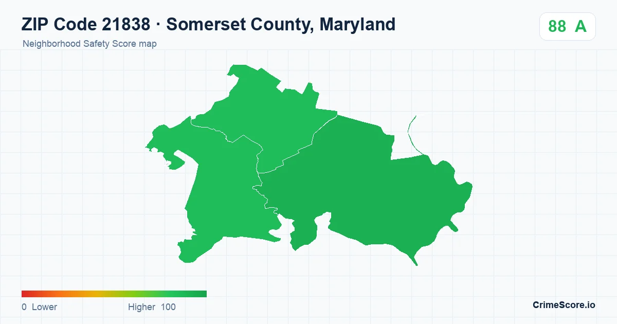 ZIP Code 21838 in Somerset County, Maryland neighborhood Safety Score map