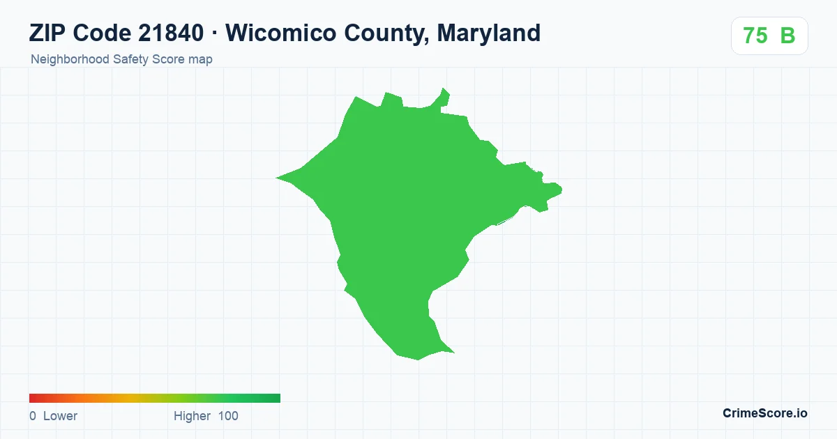 ZIP Code 21840 in Wicomico County, Maryland neighborhood Safety Score map