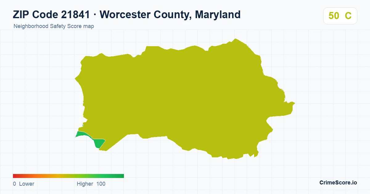 ZIP Code 21841 in Worcester County, Maryland neighborhood Safety Score map