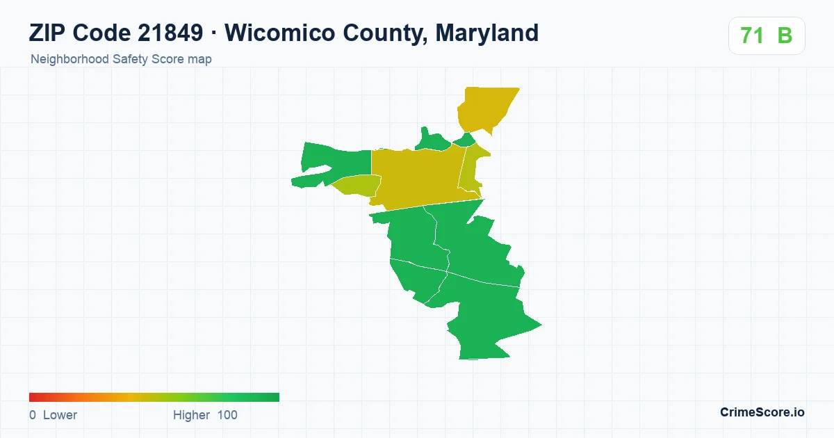 ZIP Code 21849 in Wicomico County, Maryland neighborhood Safety Score map