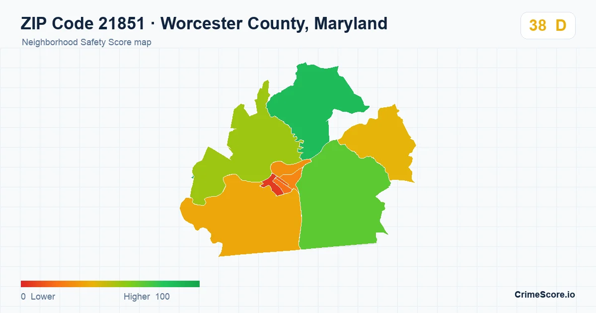 ZIP Code 21851 in Worcester County, Maryland neighborhood Safety Score map