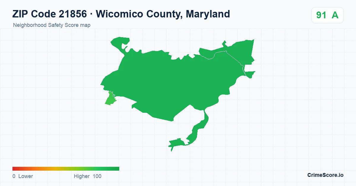ZIP Code 21856 in Wicomico County, Maryland neighborhood Safety Score map