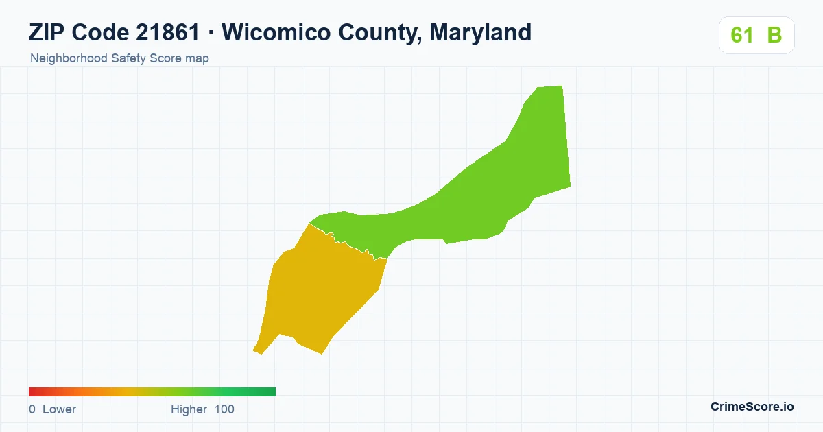 ZIP Code 21861 in Wicomico County, Maryland neighborhood Safety Score map