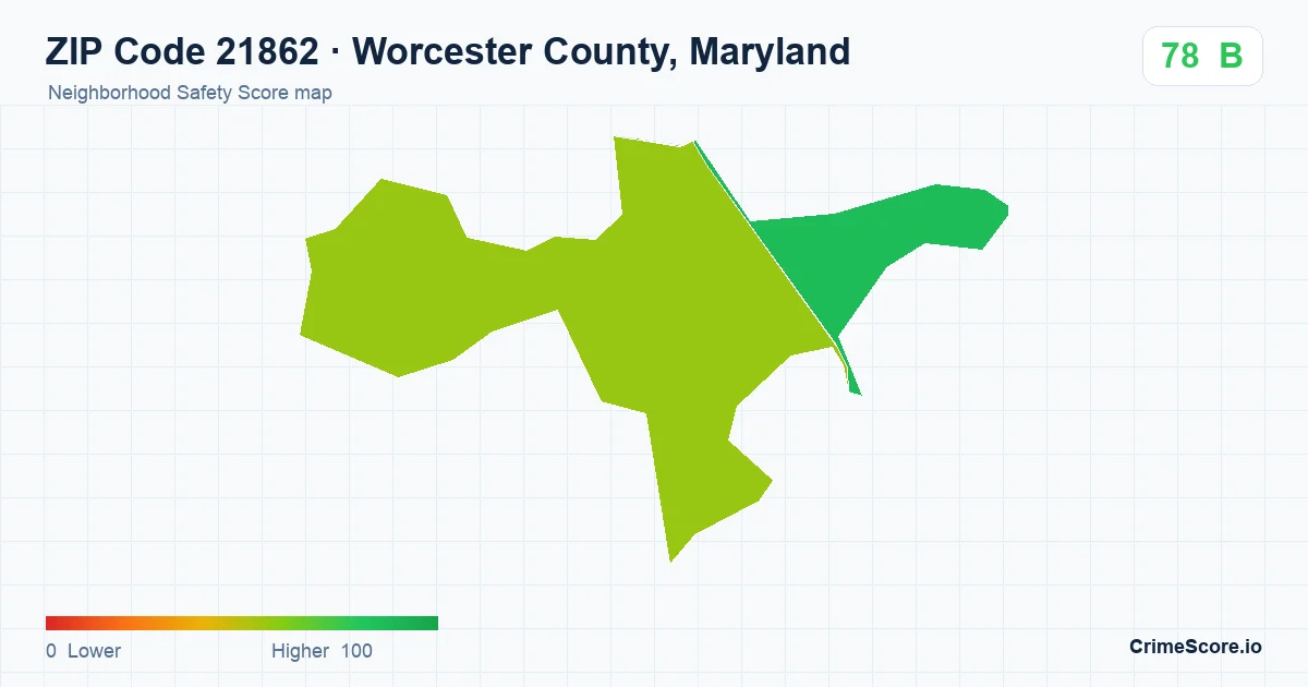 ZIP Code 21862 in Worcester County, Maryland neighborhood Safety Score map