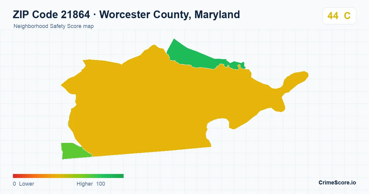 ZIP Code 21864 in Worcester County, Maryland neighborhood Safety Score map