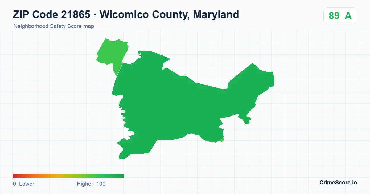 ZIP Code 21865 in Wicomico County, Maryland neighborhood Safety Score map
