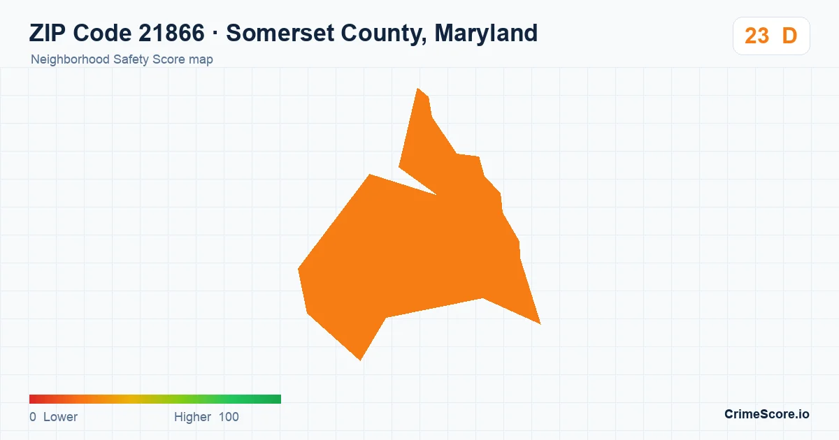 ZIP Code 21866 in Somerset County, Maryland neighborhood Safety Score map