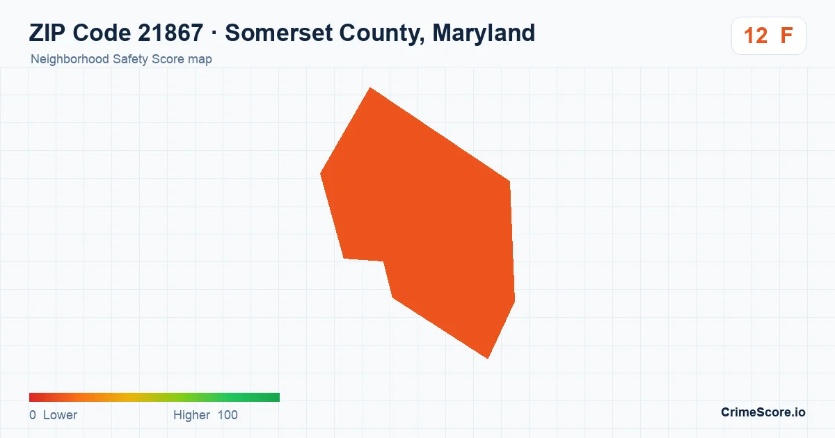 ZIP Code 21867 in Somerset County, Maryland neighborhood Safety Score map