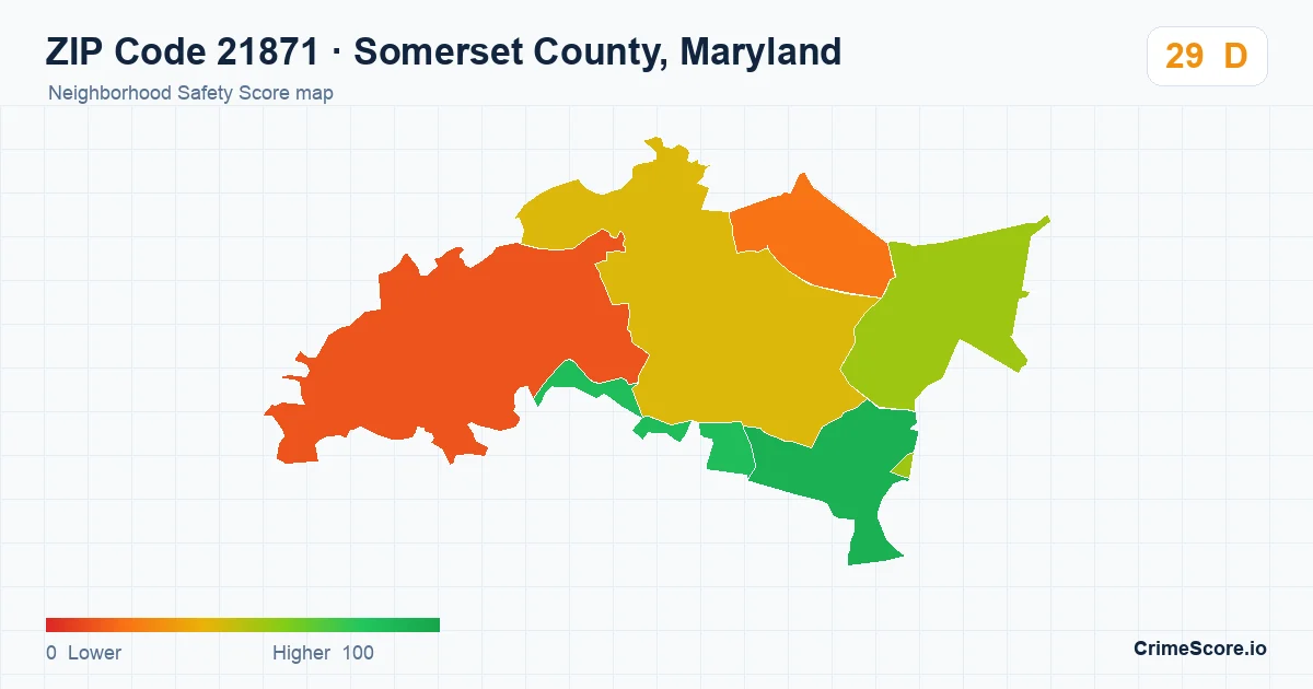 ZIP Code 21871 in Somerset County, Maryland neighborhood Safety Score map