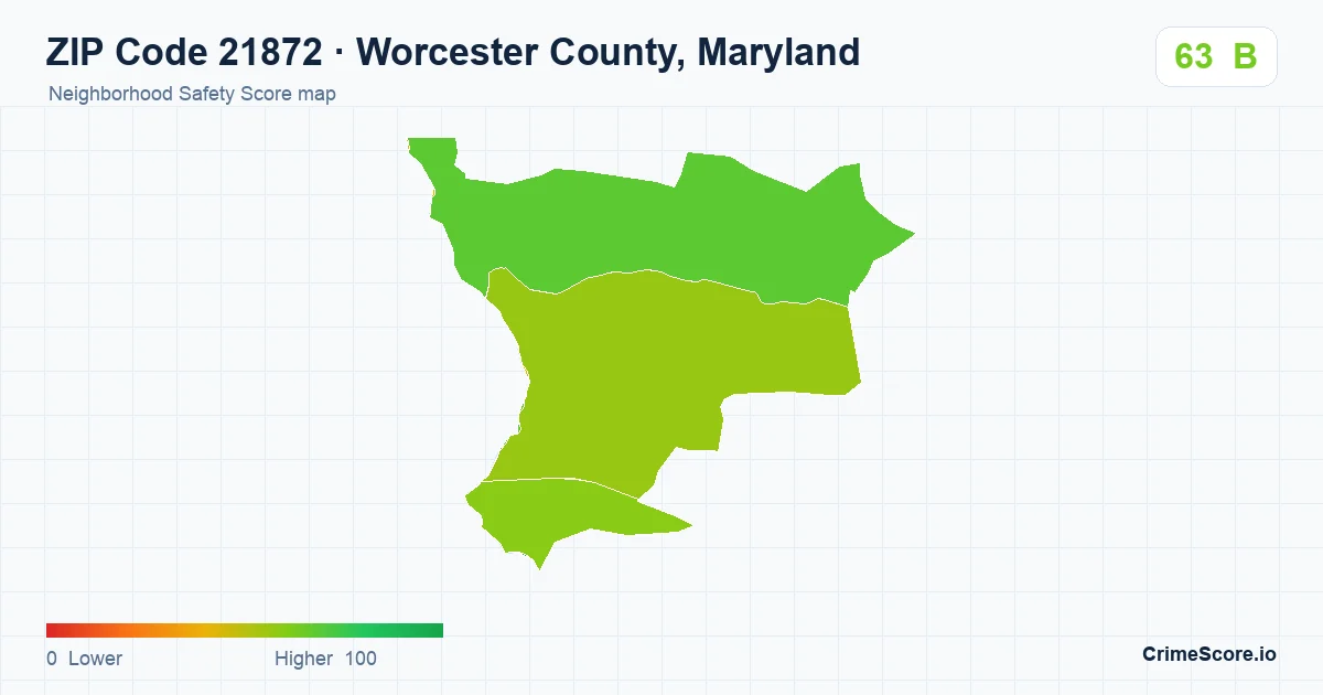 ZIP Code 21872 in Worcester County, Maryland neighborhood Safety Score map