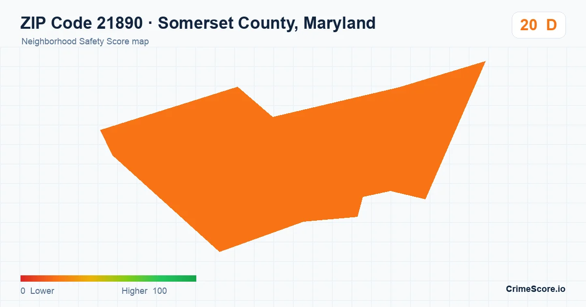 ZIP Code 21890 in Somerset County, Maryland neighborhood Safety Score map