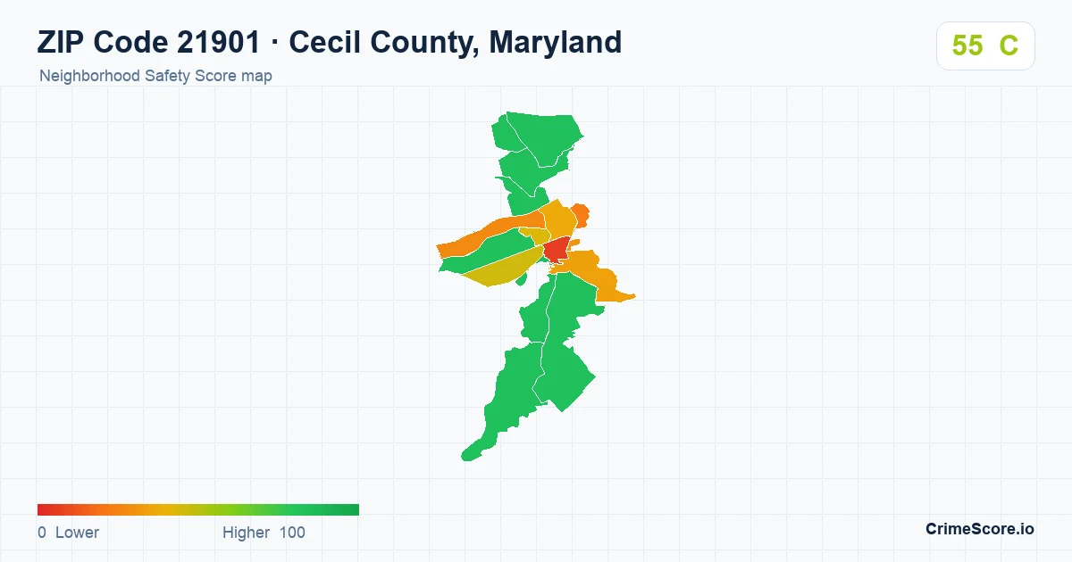 ZIP Code 21901 in Cecil County, Maryland neighborhood Safety Score map