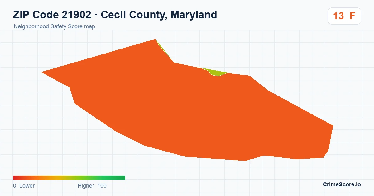 ZIP Code 21902 in Cecil County, Maryland neighborhood Safety Score map