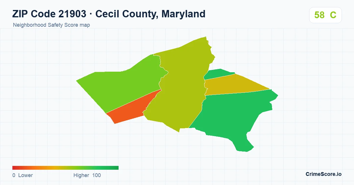 ZIP Code 21903 in Cecil County, Maryland neighborhood Safety Score map