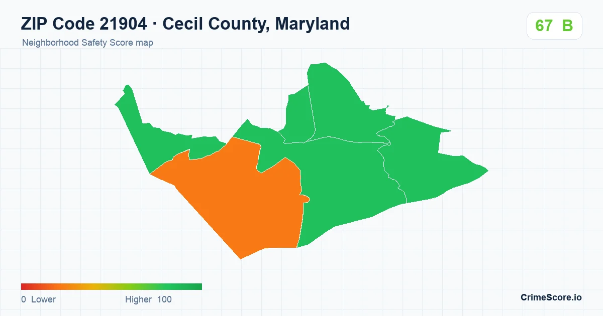 ZIP Code 21904 in Cecil County, Maryland neighborhood Safety Score map