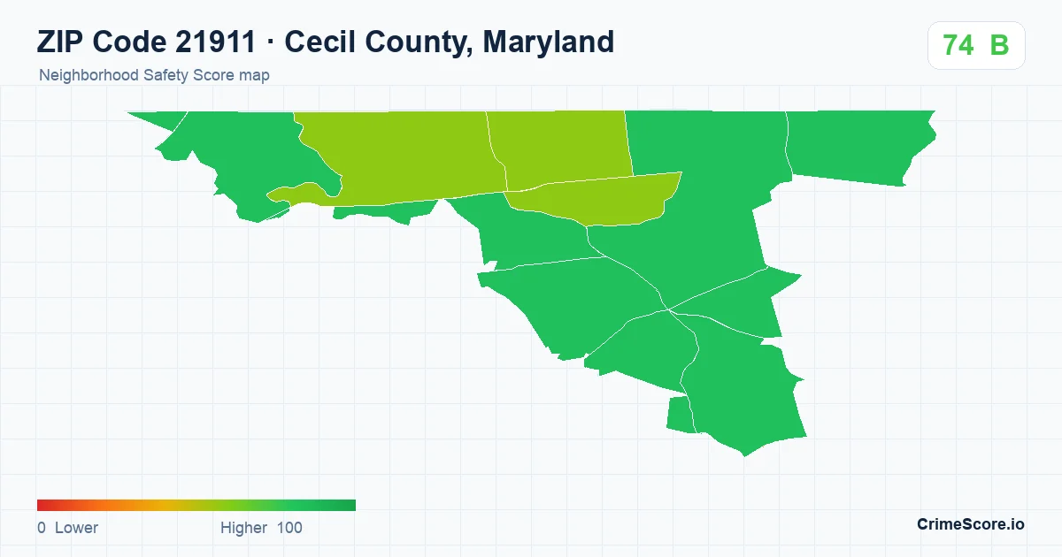 ZIP Code 21911 in Cecil County, Maryland neighborhood Safety Score map