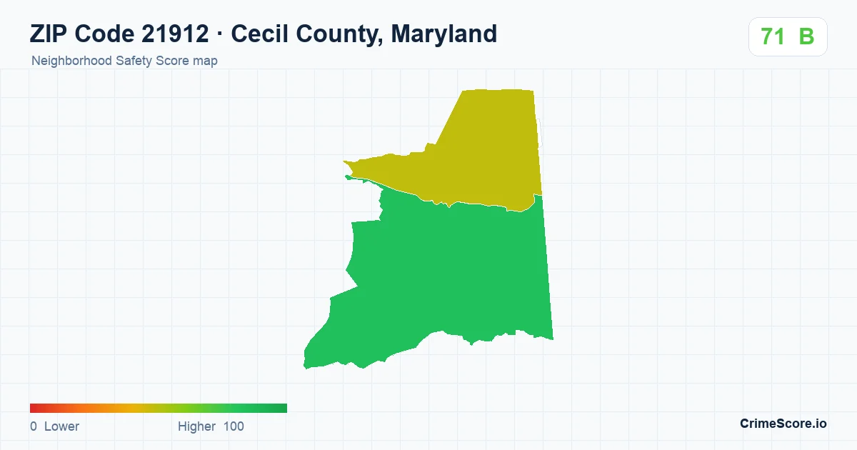 ZIP Code 21912 in Cecil County, Maryland neighborhood Safety Score map