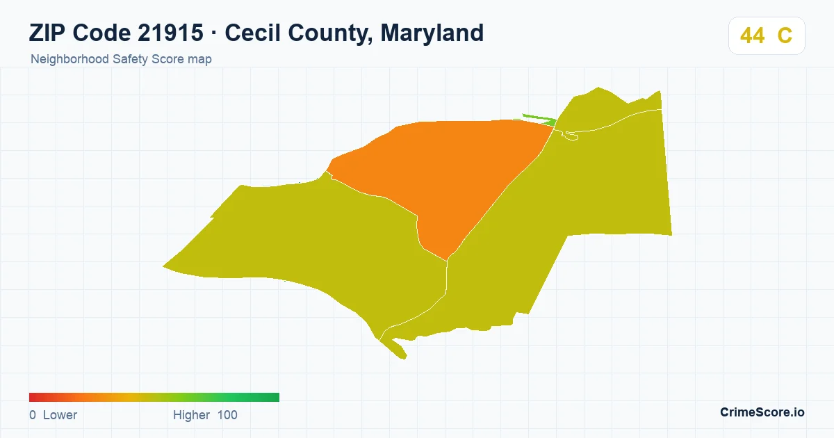 ZIP Code 21915 in Cecil County, Maryland neighborhood Safety Score map