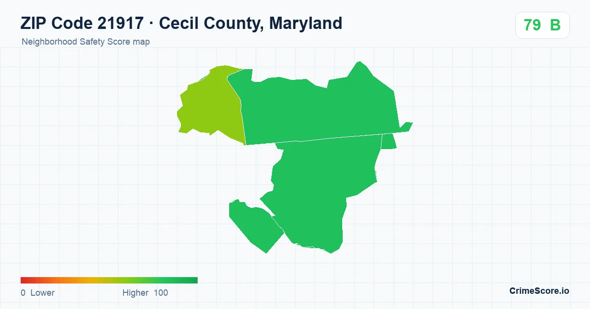 ZIP Code 21917 in Cecil County, Maryland neighborhood Safety Score map