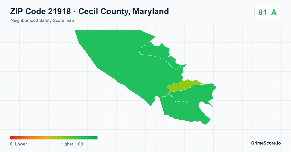 ZIP Code 21918 in Cecil County, Maryland neighborhood Safety Score map