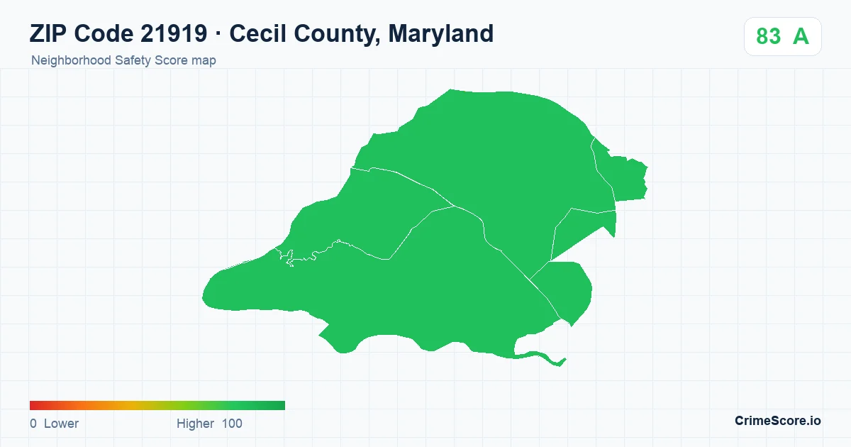 ZIP Code 21919 in Cecil County, Maryland neighborhood Safety Score map