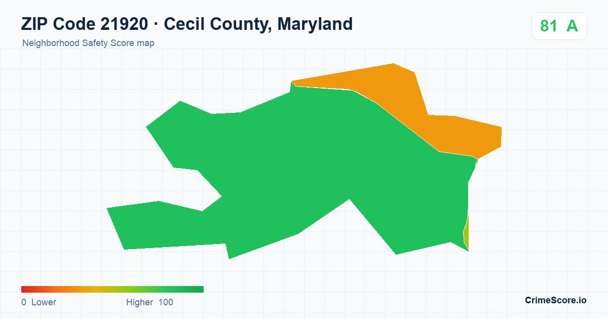 ZIP Code 21920 in Cecil County, Maryland neighborhood Safety Score map