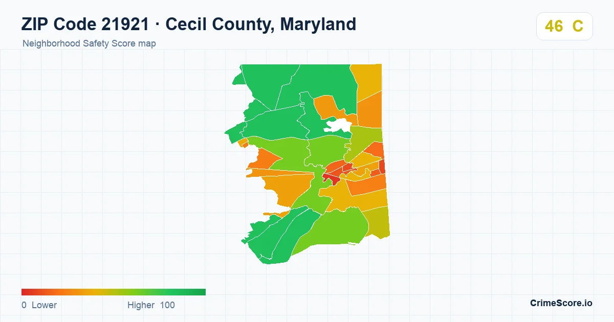 ZIP Code 21921 in Cecil County, Maryland neighborhood Safety Score map