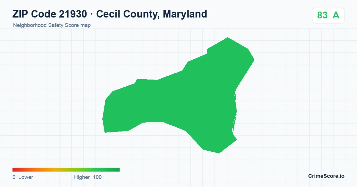 ZIP Code 21930 in Cecil County, Maryland neighborhood Safety Score map