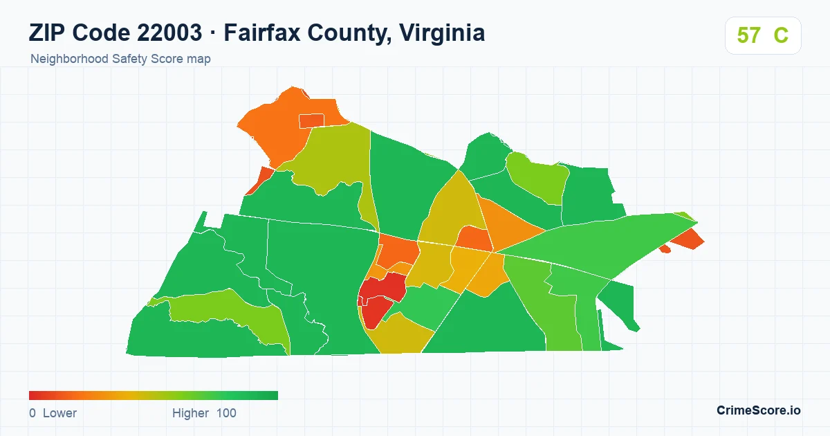 ZIP Code 22003 in Fairfax County, Virginia neighborhood Safety Score map