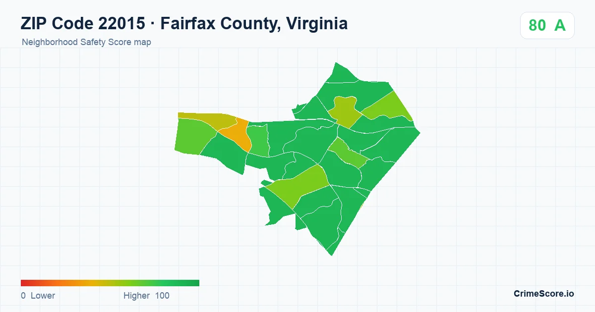 ZIP Code 22015 in Fairfax County, Virginia neighborhood Safety Score map