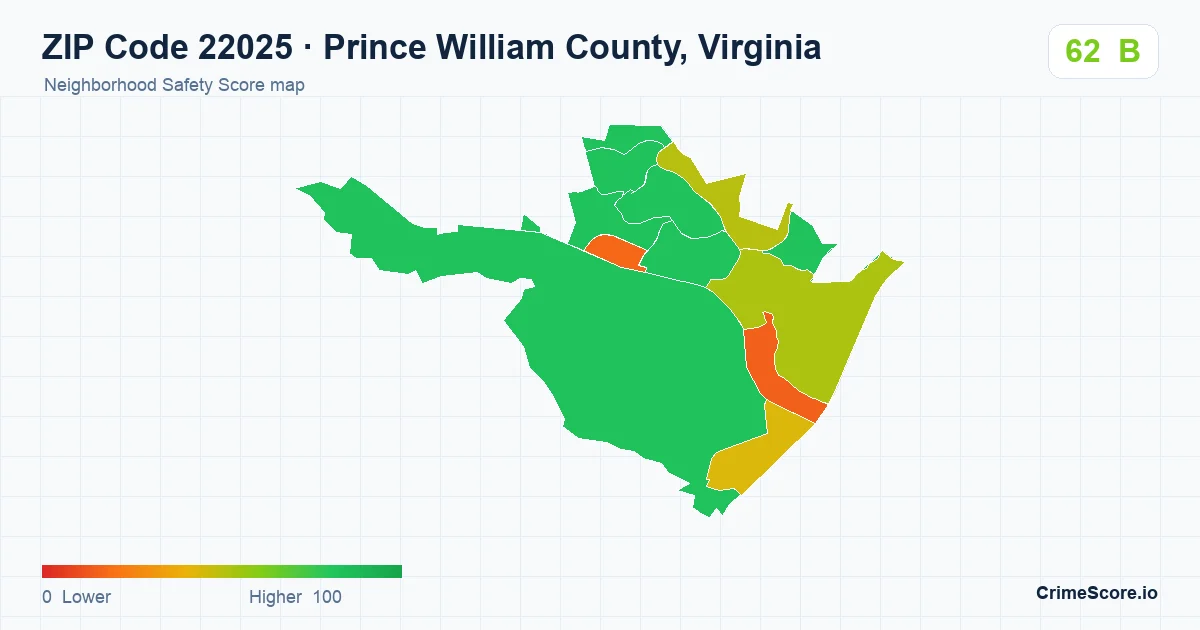 ZIP Code 22025 in Prince William County, Virginia neighborhood Safety Score map