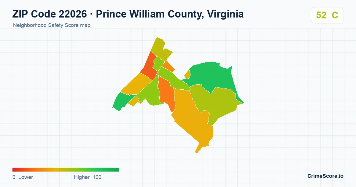 ZIP Code 22026 in Prince William County, Virginia neighborhood Safety Score map
