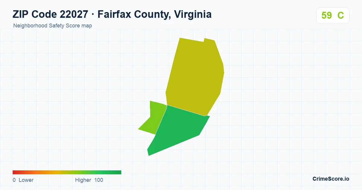 ZIP Code 22027 in Fairfax County, Virginia neighborhood Safety Score map