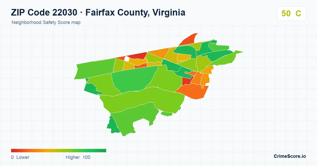ZIP Code 22030 in Fairfax County, Virginia neighborhood Safety Score map