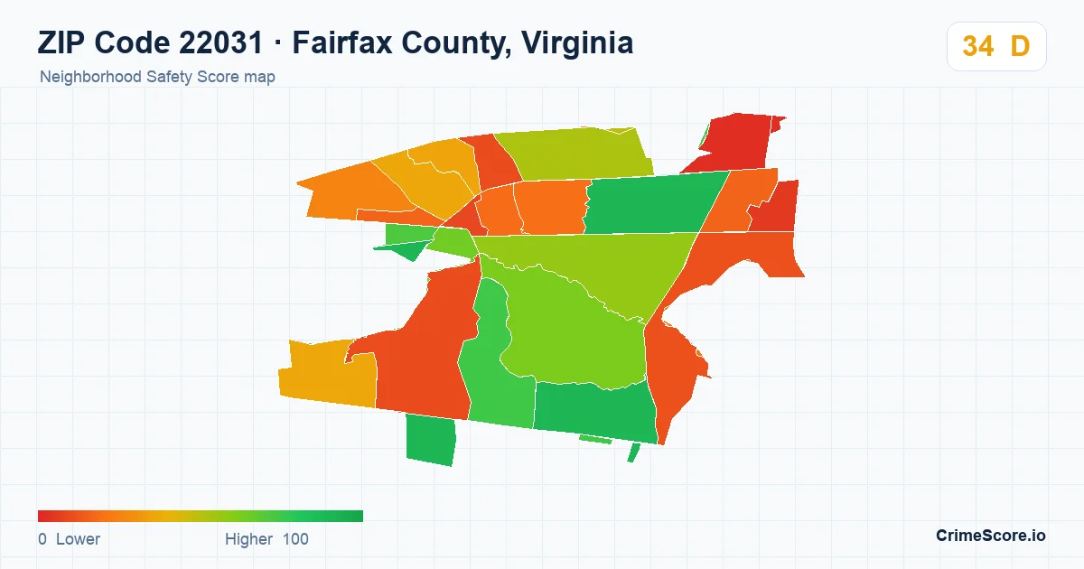 ZIP Code 22031 in Fairfax County, Virginia neighborhood Safety Score map