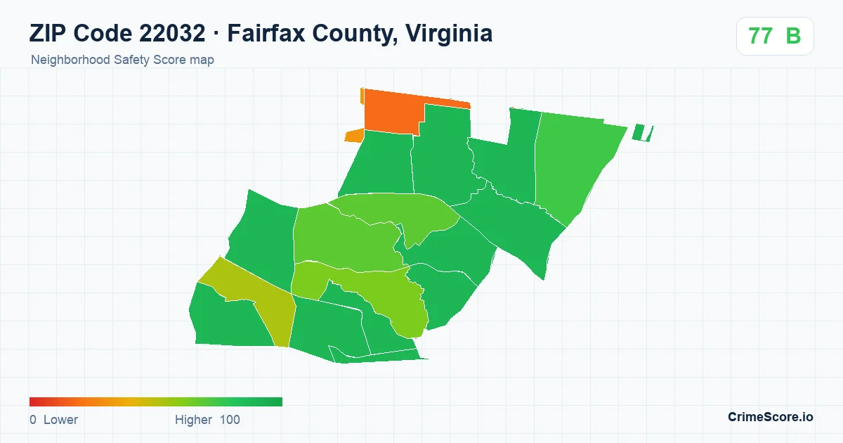 ZIP Code 22032 in Fairfax County, Virginia neighborhood Safety Score map