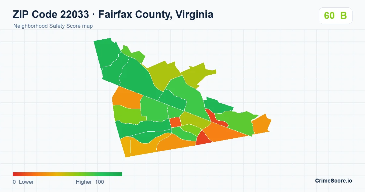 ZIP Code 22033 in Fairfax County, Virginia neighborhood Safety Score map