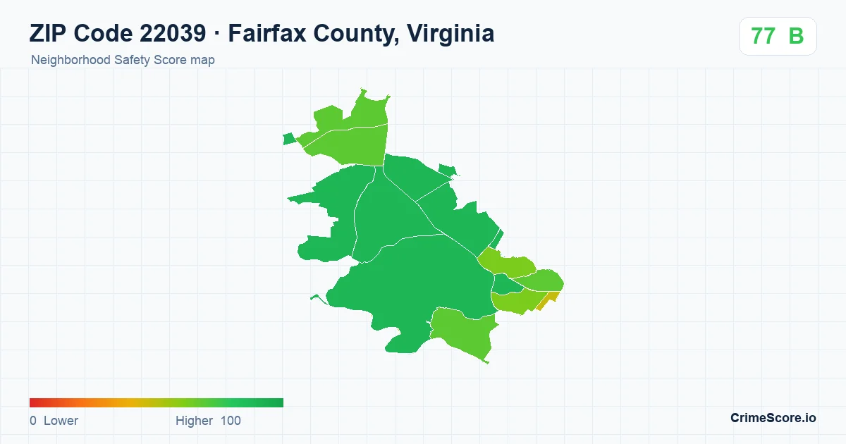 ZIP Code 22039 in Fairfax County, Virginia neighborhood Safety Score map