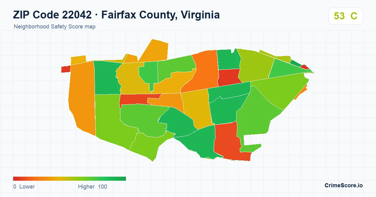 ZIP Code 22042 in Fairfax County, Virginia neighborhood Safety Score map