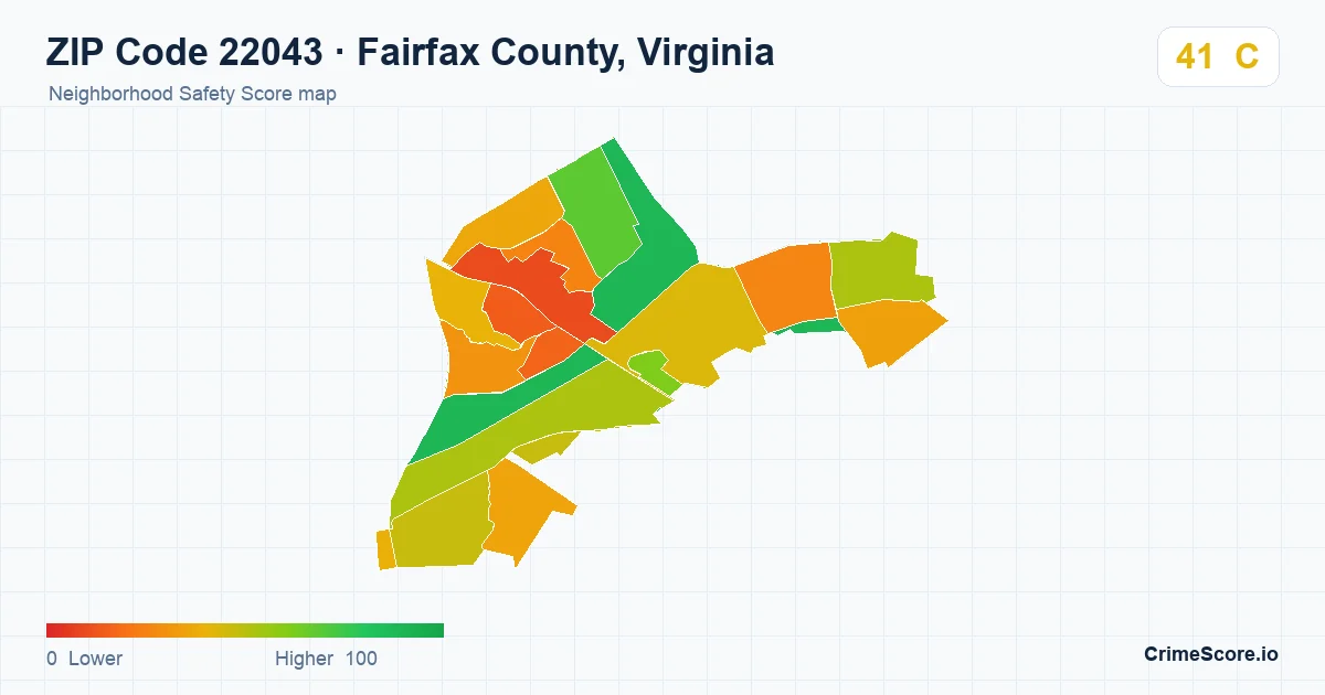 ZIP Code 22043 in Fairfax County, Virginia neighborhood Safety Score map