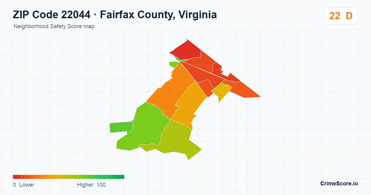 ZIP Code 22044 in Fairfax County, Virginia neighborhood Safety Score map
