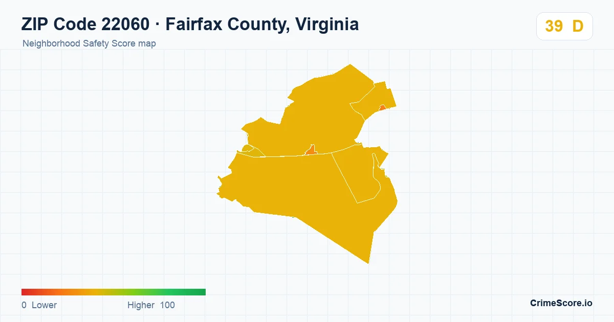 ZIP Code 22060 in Fairfax County, Virginia neighborhood Safety Score map