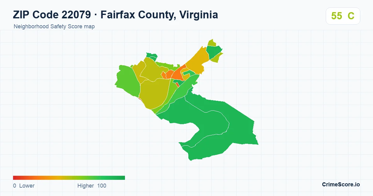 ZIP Code 22079 in Fairfax County, Virginia neighborhood Safety Score map