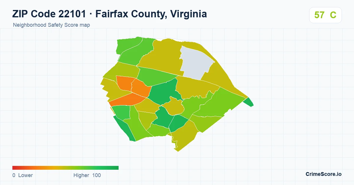 ZIP Code 22101 in Fairfax County, Virginia neighborhood Safety Score map