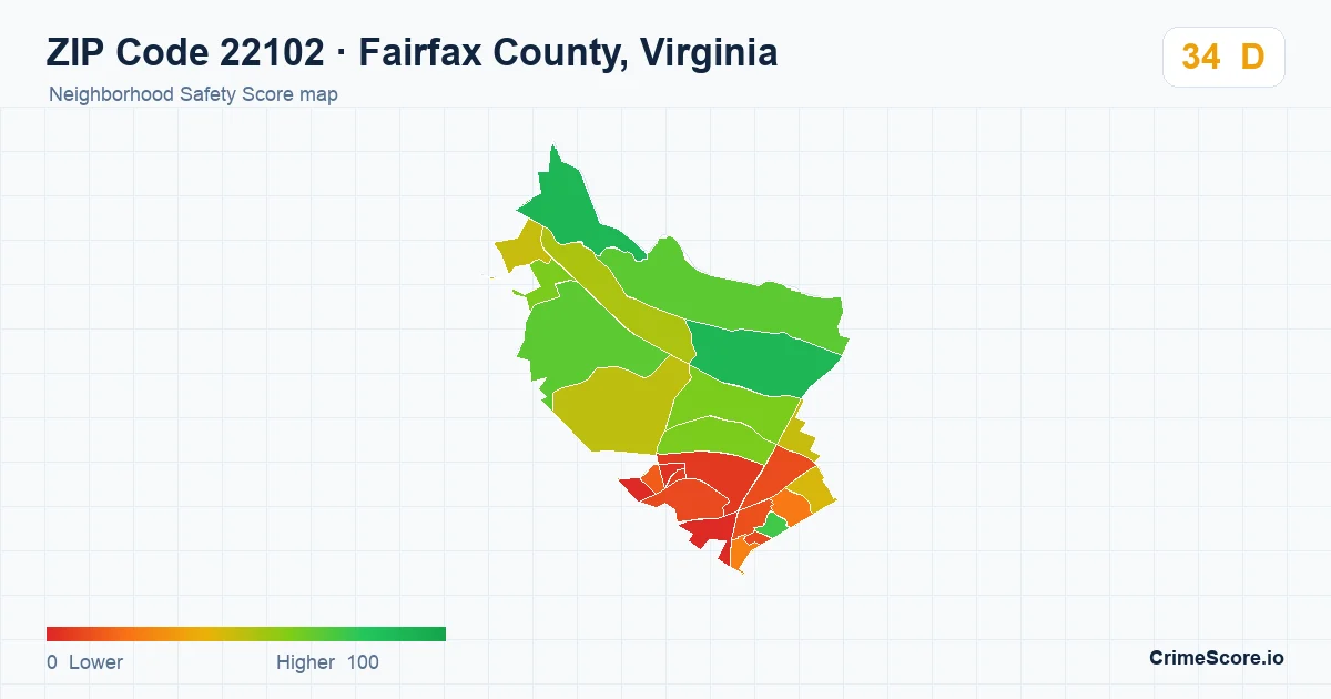 ZIP Code 22102 in Fairfax County, Virginia neighborhood Safety Score map