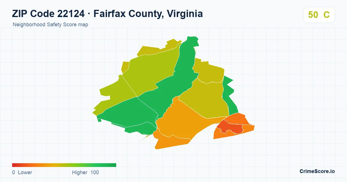 ZIP Code 22124 in Fairfax County, Virginia neighborhood Safety Score map