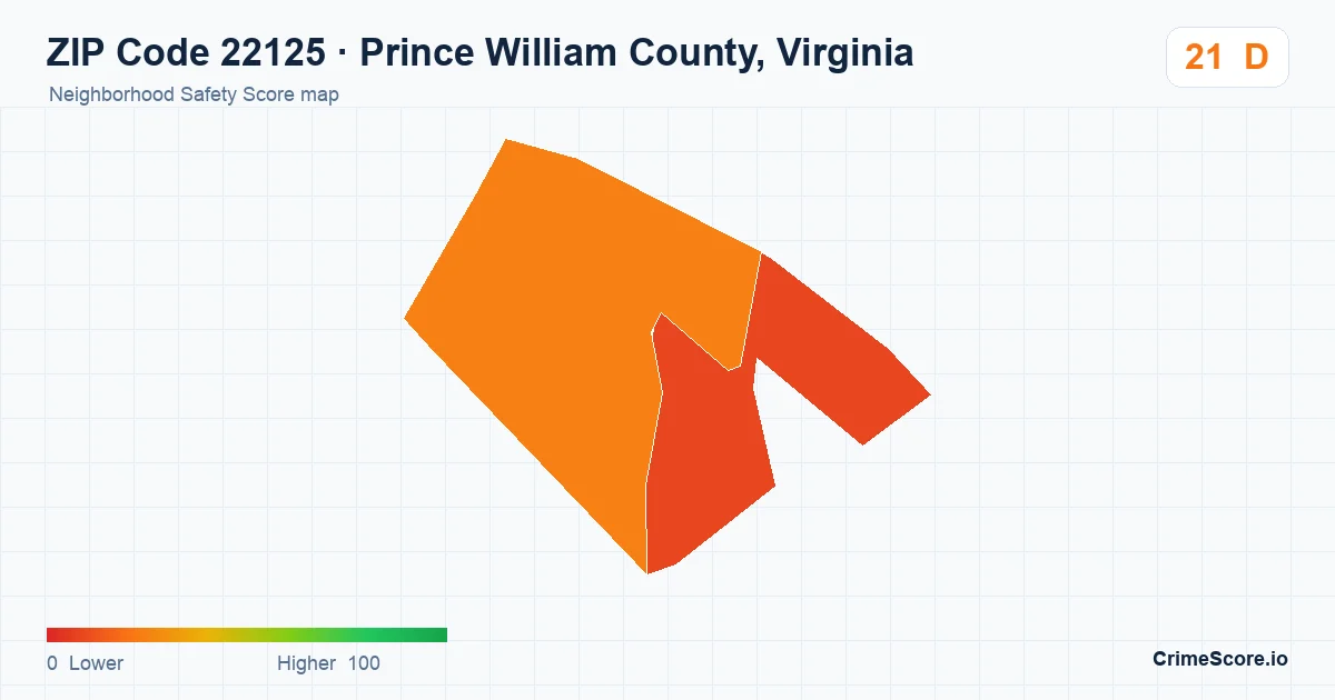 ZIP Code 22125 in Prince William County, Virginia neighborhood Safety Score map
